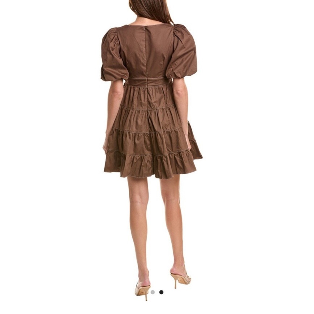 En Saison Meline Poplin Babydoll Dress Brown Puff Sleeves‎ Pockets Small NWT - Picture 2 of 15